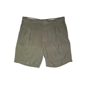 Tommy Bahama Men's 36 Silk Pleat-Front Shorts Dark Olive Green